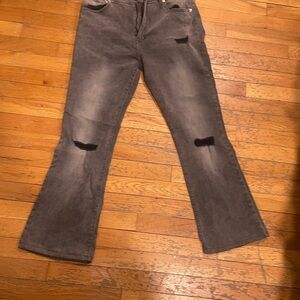 Gray Distressed Flare Jeans